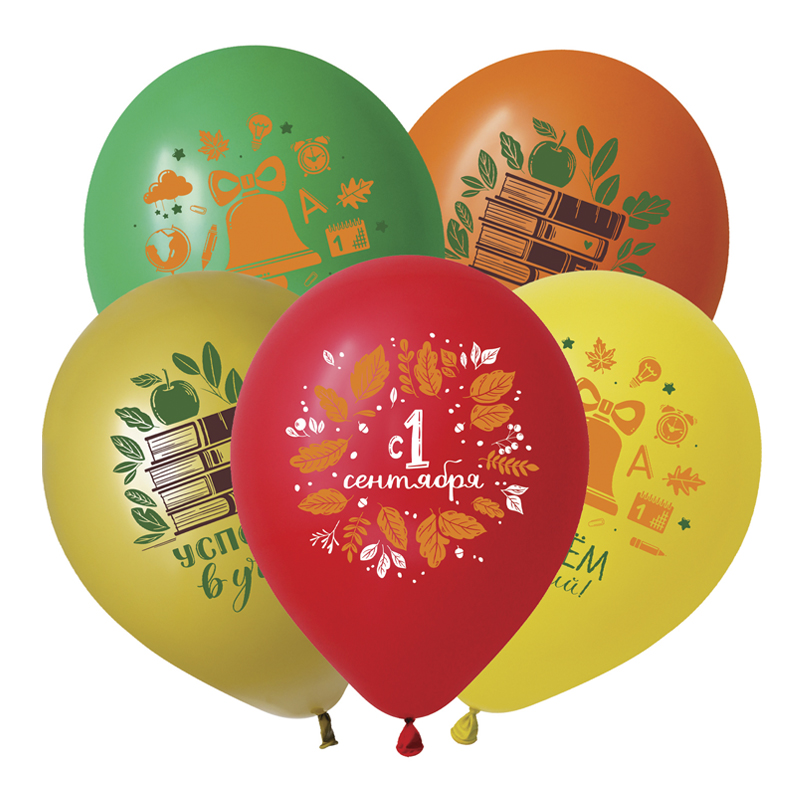 Шар (12"/30см) Первое Сентября, с Днем знаний, Ассорти, пастель, 50 шт.