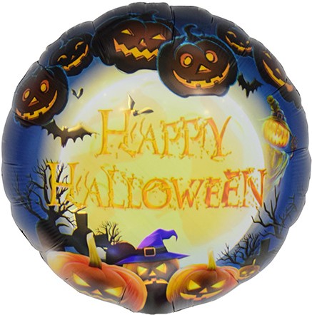 Шар (18''/46см) Круг, Хэллоуин, Страшные тыквы, 1 шт.