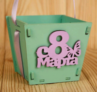 Подарочная упаковка (10*10,5*9 см), "8 марта", МДФ, окрашен., оформл., Тиффани-сиреневый, 1 шт.