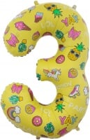 Шар (34''/86 см) Цифра, 3, Веселые картинки, Желтый, в упаковке 1 шт.