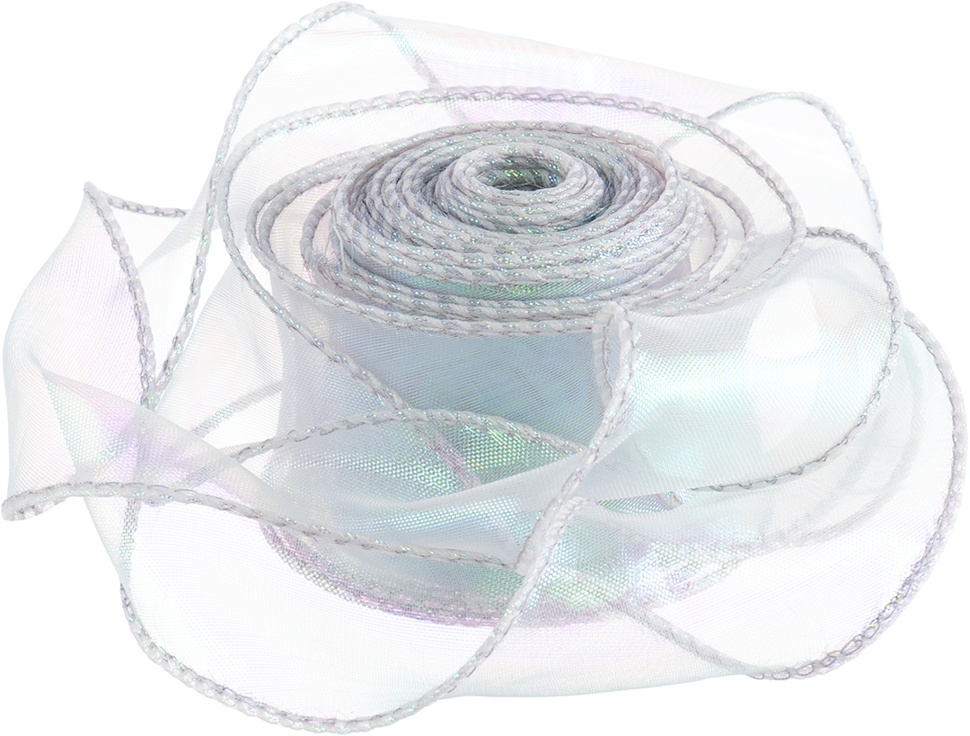 Лента декоративная (4см*9,14м) Органза с леской, Серебро, Хамелеон, 1 шт.