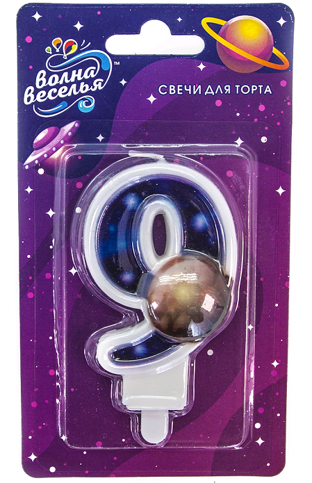Свеча Цифра, 9 Космос, 9 см, 1 шт.
