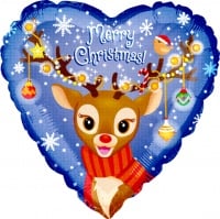 Шар (18''/46 см) Сердце, Рождественский олененок, 1 шт.