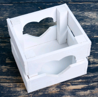 Кашпо деревянное (11*12*9см), Однушка Лайт, двухреечное, сердце, белое, 1 шт.