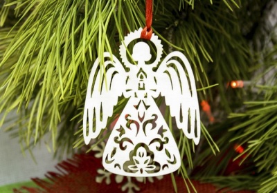 Ёлочное украшение (8*10см), "Ангел со свечей", Фанера 3мм, неокраш., оформл.,1 шт.