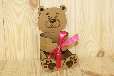Подарочная упаковка (8,5*12,5*20 см), Мишка, МДФ 3мм, окрашен. морилкой, оформл., Дуб, 1 шт.