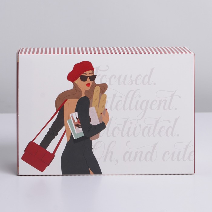 Коробка складнадная (16*23*7,5 см), Девушка в красном берете, 1 шт.