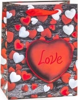 Пакет подарочный (23*18*10см), Любовь, Конфетти сердец, Красный, Металлик, 1 шт.