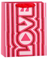 Пакет подарочный (23*18*10см), Любовь (леттеринг), Красный, с блестками, 1 шт.