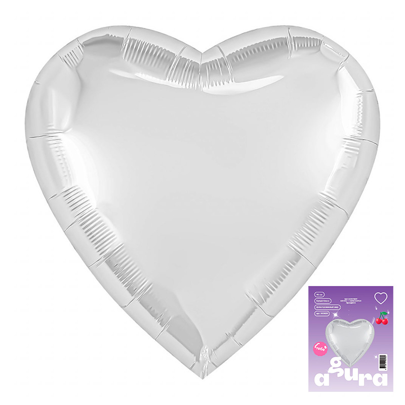 Шар (36''/91см) Сердце, Белый блеск, 1 шт. в уп.