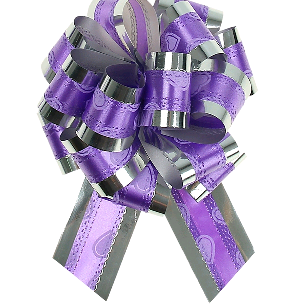 Бант-шар (3,2см), Воздушные сердца на фиолетовом, Серебро, 1 шт.