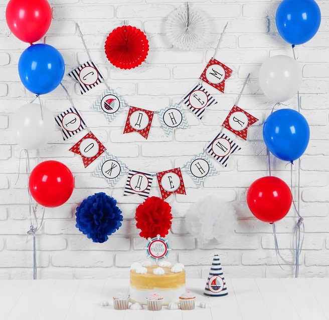 Набор для оформления фотозоны (12"/30см) "Морской День Рождения", 1шт.