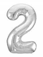 Шар (40"/102см) Цифра "2" Серебро Slim в упаковке, 1 шт.