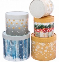 Коробка круглая (22×19см), Зимние радости, Синий, 1 шт.