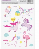 Наклейки бумажные «Фламинго и единороги», 14 × 21 см, 1 шт.