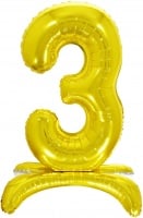 Шар (32''/81 см) Цифра, 3 на подставке, Золото, в упак., 1 шт. 