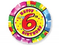 Шар (18"/45см) Круг, Цифра, "6", С днем рождения, 1 шт. 