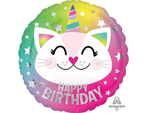 Шар (18"/45 см) Круг, НВ Кот-Единорог, 1 шт.