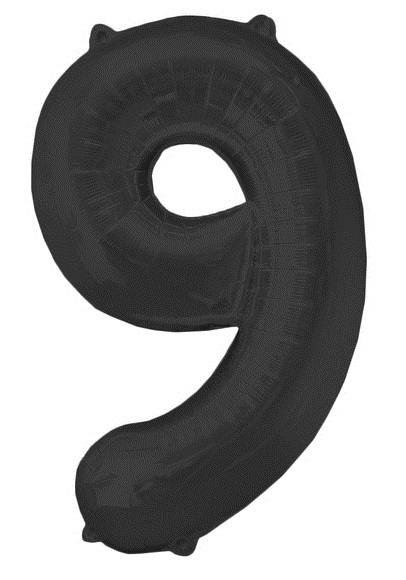 Шар (16"/41см) Цифра, "9", цвет черный, 1шт.