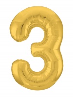 Шар (40"/102см) Цифра "3" Золото Slim в упаковке, 1 шт.