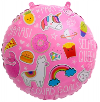 Шар (18''/46 см) Круг, Лама Альпака, Яркий микс, Розовый, 1 шт.