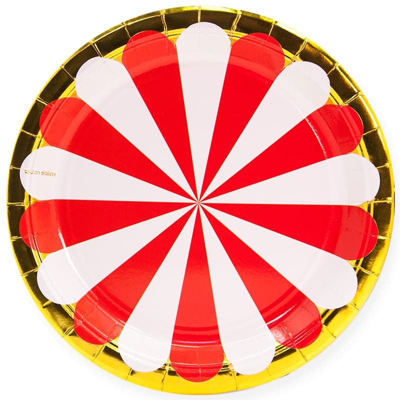 Тарелки (9''/23см) Золотая кайма, Красный/Белый, 6 шт.