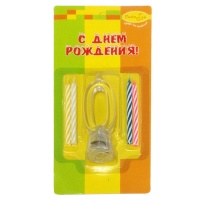 Набор свечей 4шт с мигающим держателем, 7 см, Цифра "0", 1 шт.