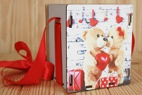 Подарочная упаковка "Мишки" (10,5*10,5*12) МДФ 3мм, УФ печать, окраш., оформл., Серый пастель, 1 шт.