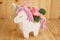 Подарочная упаковка (21,5*7*21) Единорог, малый МДФ 3мм, окрашен., оформл., Белый-розовый, 1 шт.