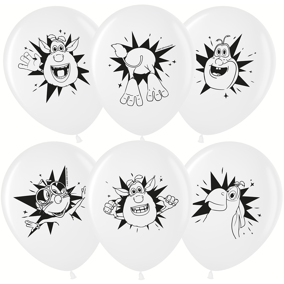 Шар (12''/30см) Буба и друзья, Белый (200), пастель, 4 ст, 25 шт.