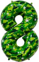 Шар (34''/86 см) Цифра, 8, Камуфляж, 1 шт. в упак.