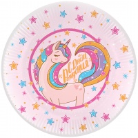 Тарелки (9''/23 см) Волшебный единорог, С Днем Рождения!, Розовый, 6 ш