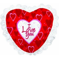 Шар (35''/89см) Сердце, Я люблю тебя (рюшки), Красный, 1 шт.