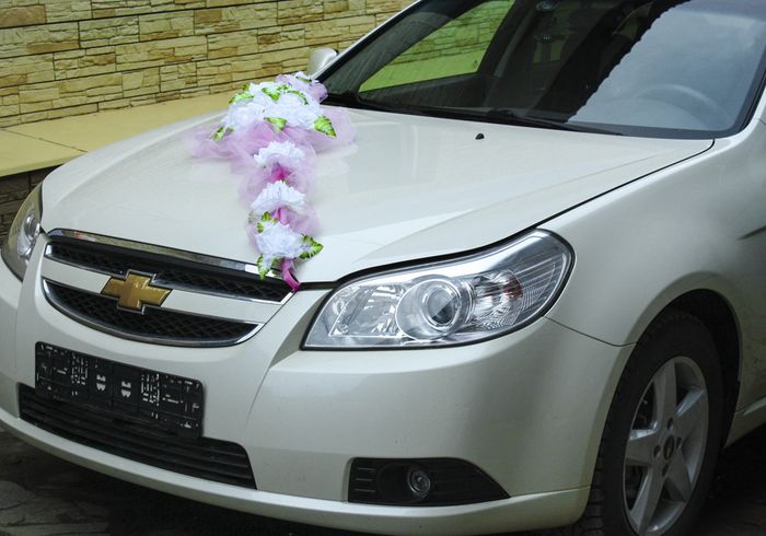 Украшение на капот, букет с фатином, Розово-белый, 1 шт. 