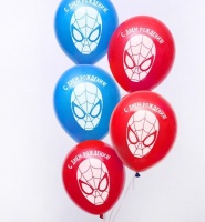 Шар (12"/30см) С Днем Рождения Человек-Паук, 5 шт.