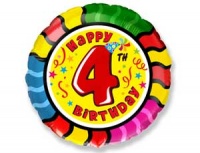 Шар (18"/45см) Круг, Цифра, "4", С днем рождения, 1 шт.