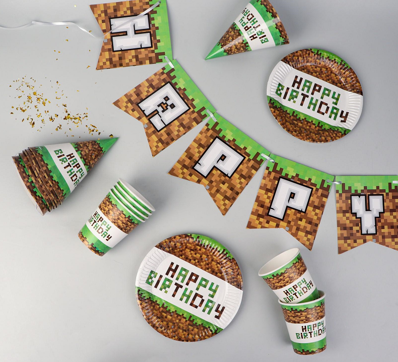 Набор бумажной посуды "С днем рождения", 6 тарелок, 6 стаканов, 6 колпаков, 1 гирлянда, 1 шт.