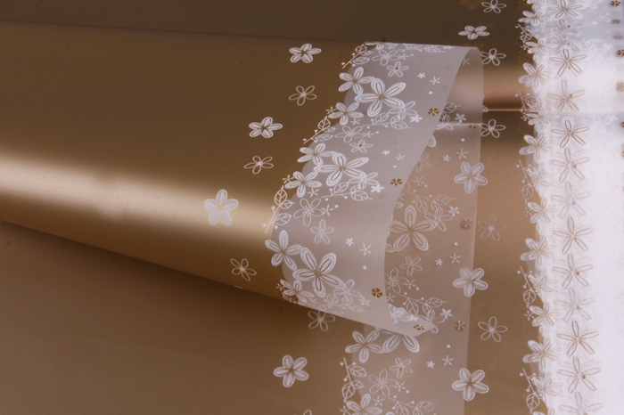 Пленка матовая (60х60см 50мкм) с цветочным орнаментом на кайме, бронза, 1 шт.