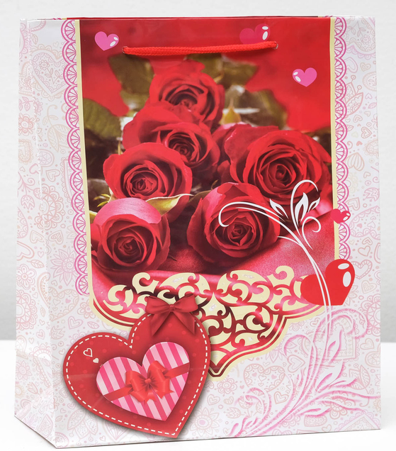 Пакет подарочный (26*32*10см), Букетик красных роз, 1 шт.
