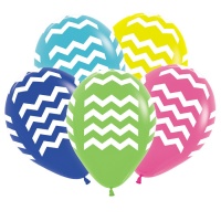 Шар (12''/30см) Белые зигзаги, ассорти, пастель, 5 ст, 50 шт.