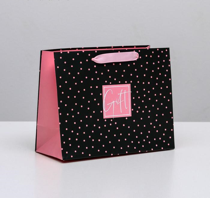 Пакет подарочный (23*10*18см), Gift, Розовый горошек, 1 шт.