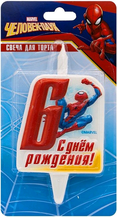 Свеча Цифра, 6 Человек-Паук, 12 см, 1 шт.