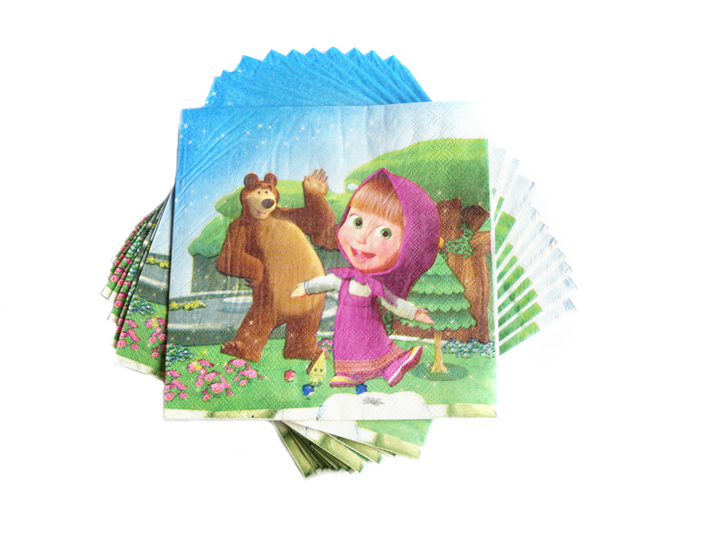 Салфетки бумажные (16х16см), "Маша и Медведь", 20 шт, 1 уп.