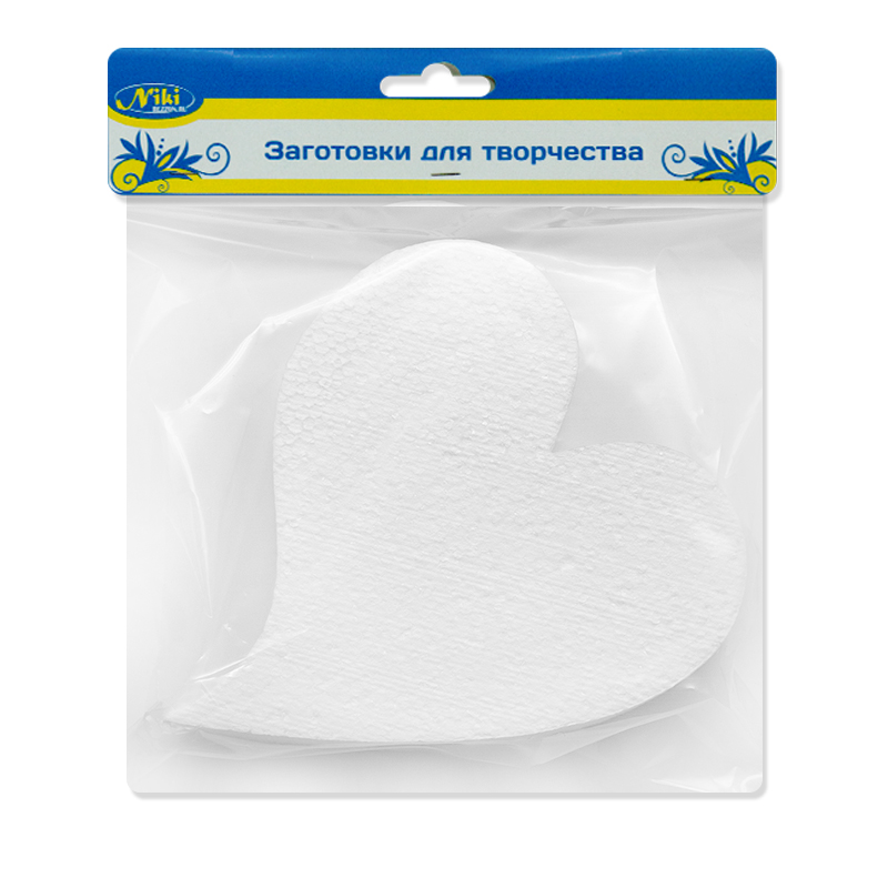 Фигура из пенопласта, (15см), Сердце, Изгиб, Белый, 1 шт.