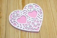 Сердечко под кольца с цветами (14,5*13*0,8) МДФ 3мм, Розово-белый, 1 шт.
