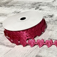 Лента декоративная (20мм*22,85м), Ярко-розовая сердечки, 1 шт.