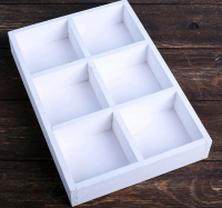 Кашпо деревянное (28*19*5см), Six, 6 ячеек, белое, 1 шт.