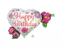 Шар (27''/68 см) Фигура, HB Цветы на сердце, 1 шт.