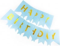 Гирлянда-флажки (210см), Happy Birthday, Голубой, Металлик, 1 шт.