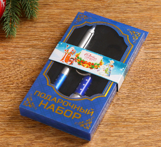 Набор подарочный 2в1 (ручка, фонарик синий), 1 шт.